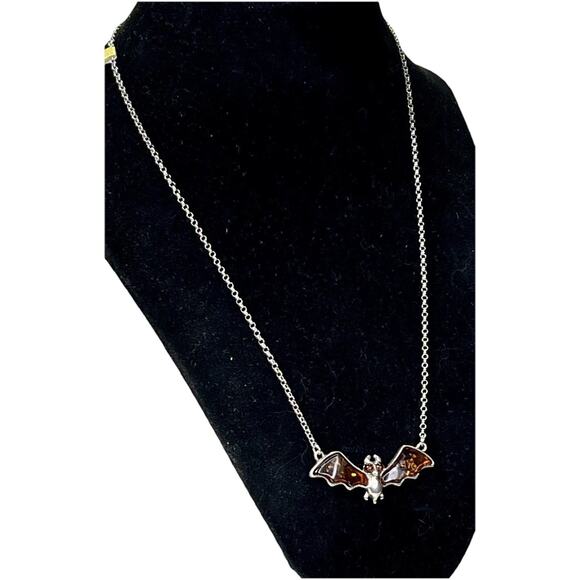 Baltic Amber Bat Wing Pendant -925 Sterling Silver - 17.5-19.5” NEW Gothic - Picture 3 of 16